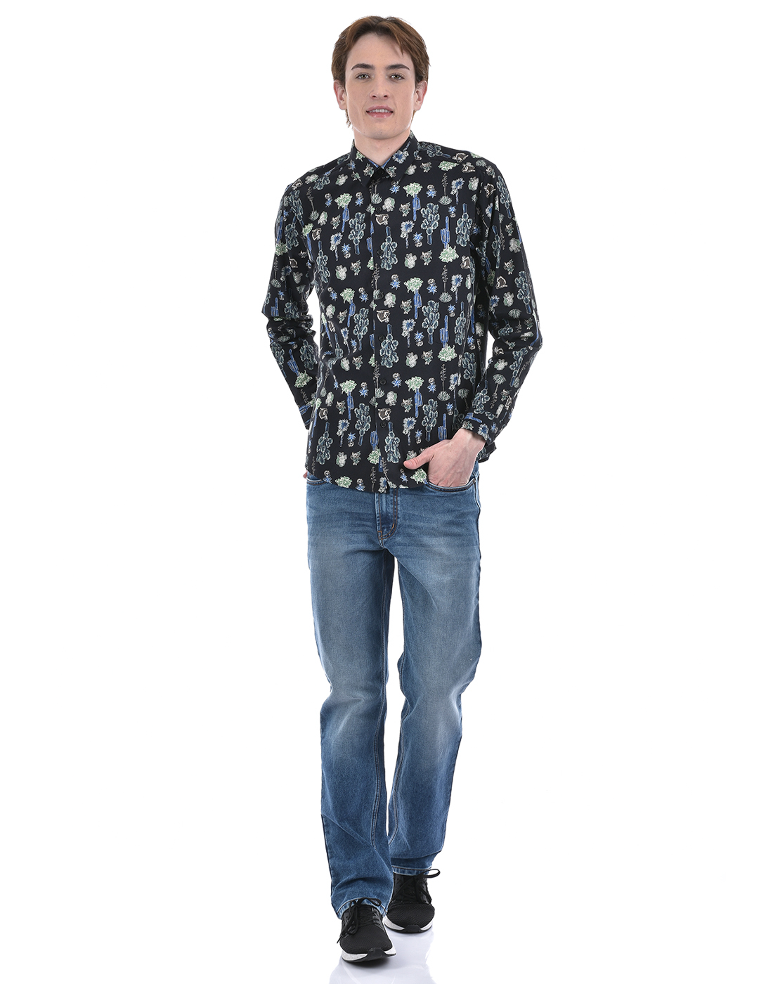 Numero Uno Men Floral Print Black Shirt